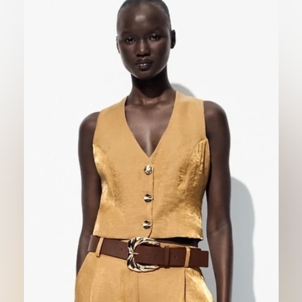 GOLD BUTTON SATIN EFFECT TOP Zara M NWT